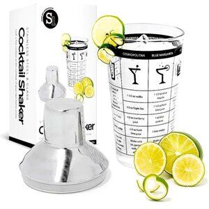 Recipe Cocktail Shaker Stainless Steel Glass Recipes on Shaker 16 OZ New NWT NIB